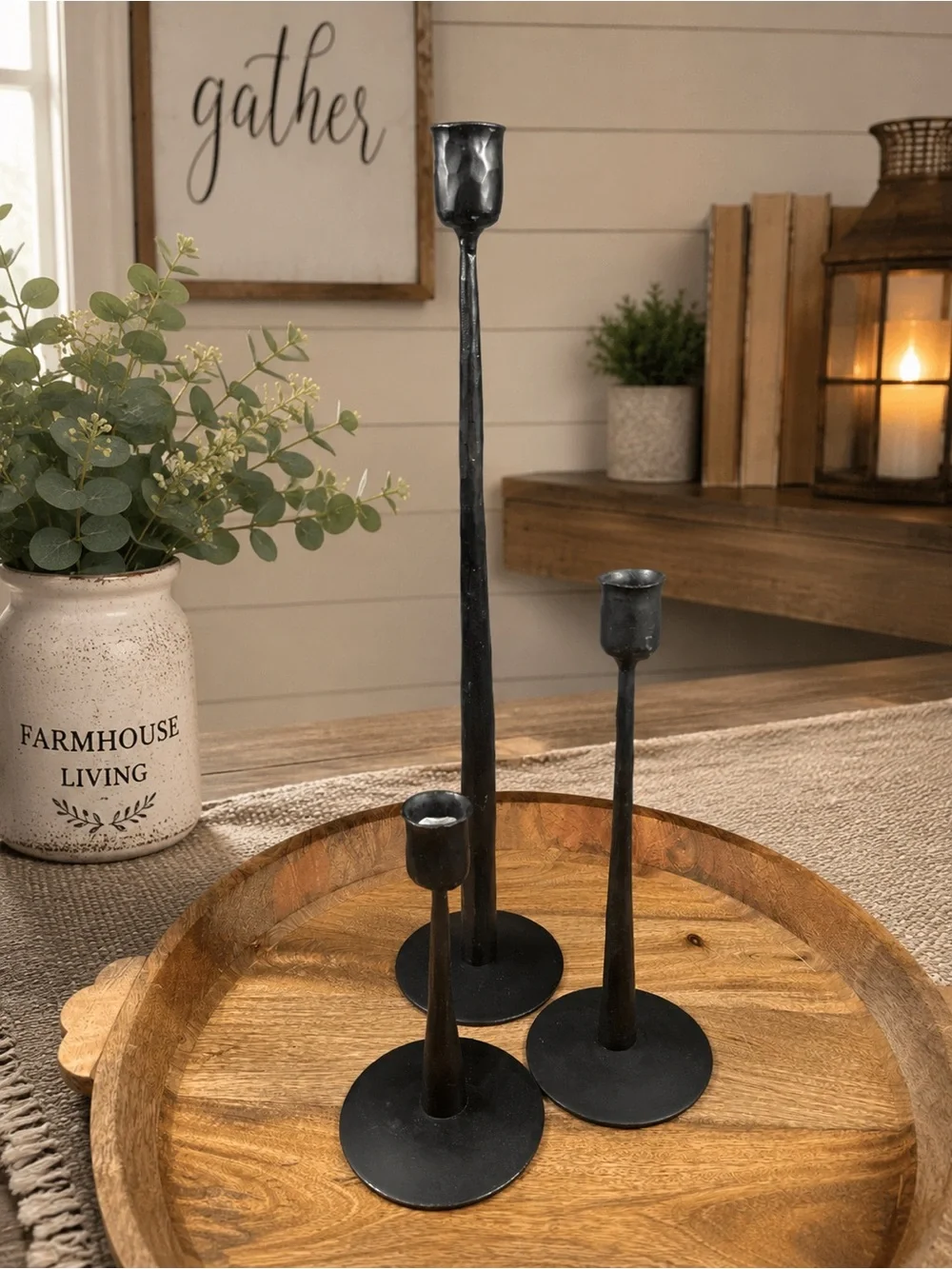 Black Hammered Metal Taper Candle Holders Set of 3 Farmhouse Decor